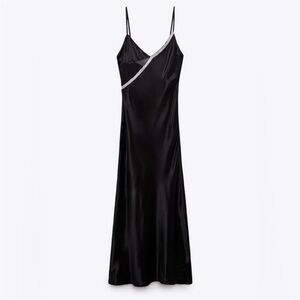 Zara Satin Effect Rhinestone Black Maxi Dress